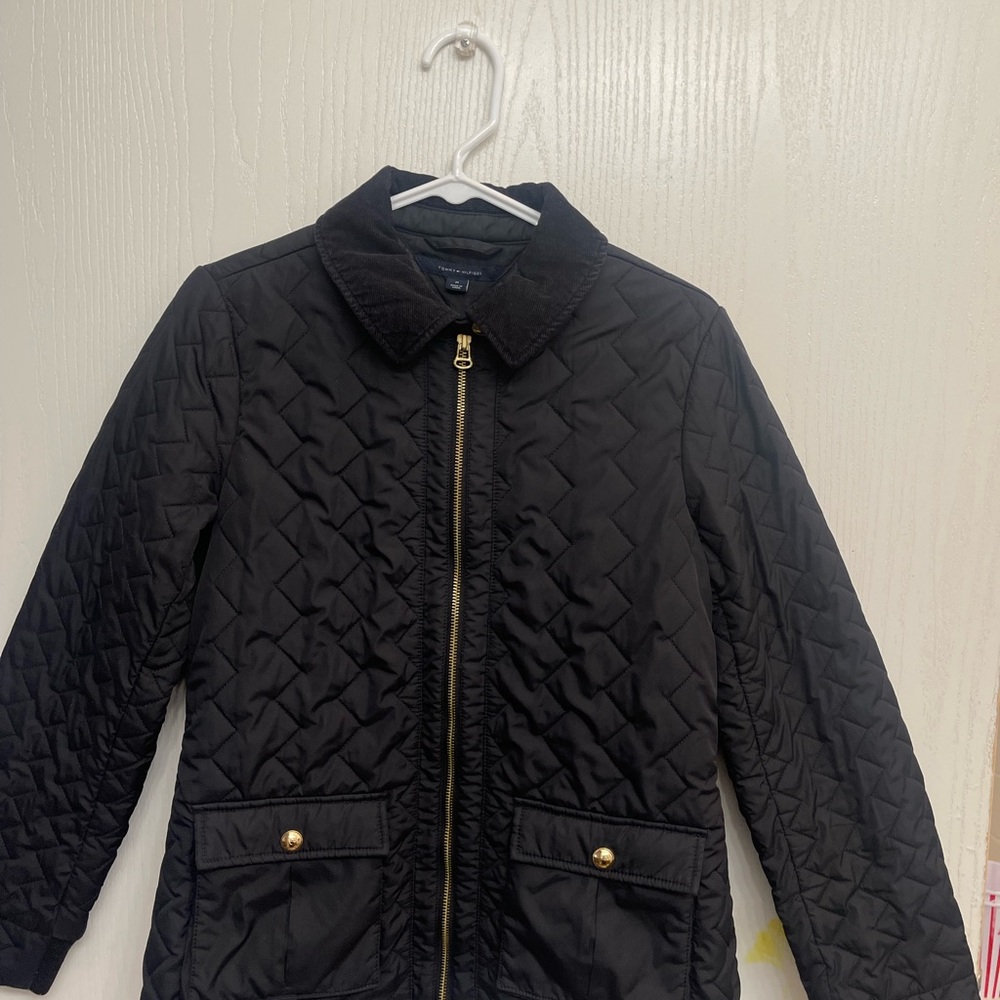 Tommy Hilfiger Black Corduroy Jacket with Gold Zipper